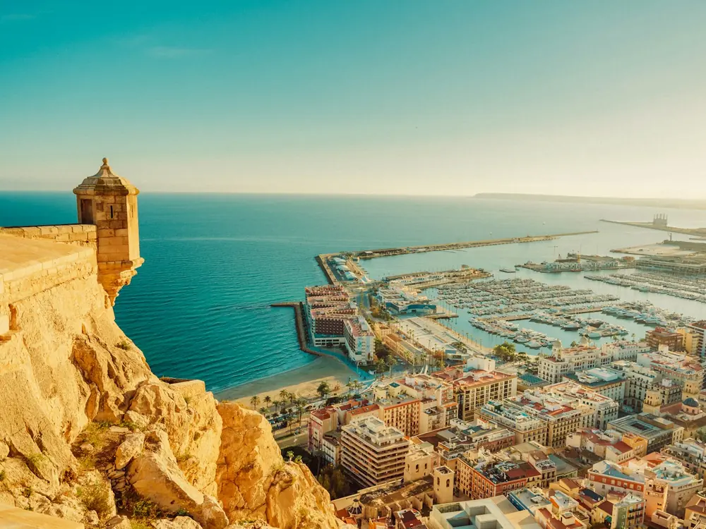 Alicante marina and the old town, seen from the walls of Santa Bárbara Castle