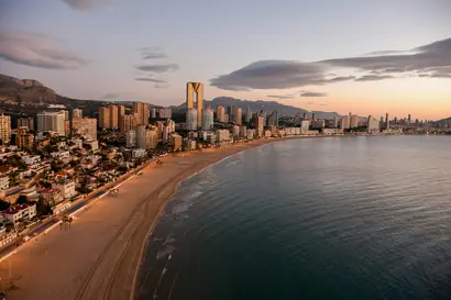 The Benidorm skyline and Levante beach at dusk